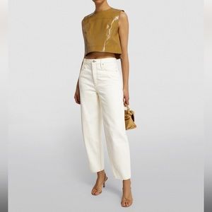 Frame High Rise Barrel Leg Jean in Ecru